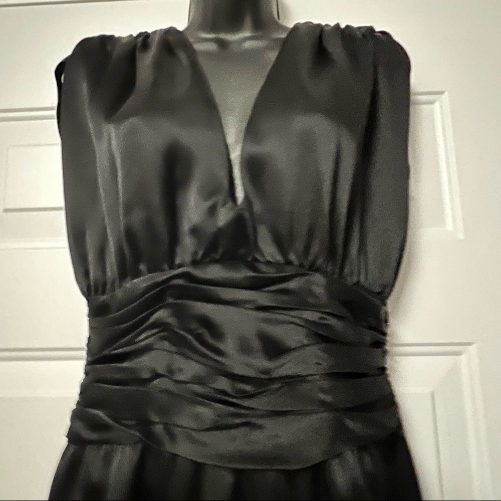 Jill Stuart Black 100% Silk Sleeveless Deep Plunge Ruched Sheath Mini Dress 6